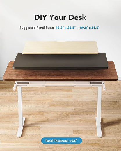 HUANUO 265 lbs Dual Motor Electric Standing Desk Frame, Thick T-Shaped Desk Legs Made of Automotive-Grade Steel, for Max 90″ x 31.5″ Desktop, Height Adjustable Desk Frame for Home Office, Frame Only