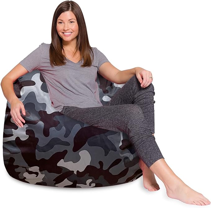Posh Creations Bean Bag Chair for Kids, Teens, and Adults Includes Removable and Machine Washable Cover, Soft Nylon - Camo Dark and Black Gray, 48in - X-Large