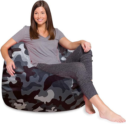 Posh Creations Bean Bag Chair for Kids, Teens, and Adults Includes Removable and Machine Washable Cover, Soft Nylon - Camo Dark and Black Gray, 48in - X-Large