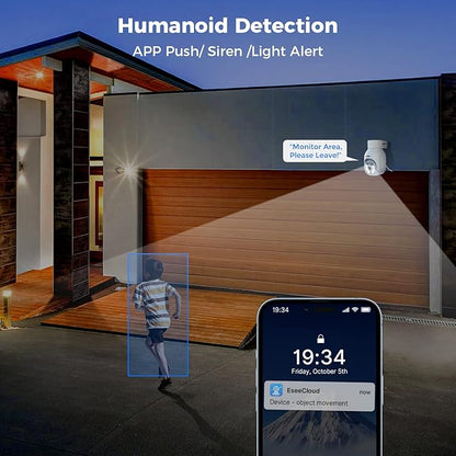 Hiseeu Security Camera Wireless Outdoor, 5MP Color Night Vision WiFi Surveillance Camera Pan/Tilt with Motion Detection/Siren/Light Alarm, 2-Way Audio, IP66 Weatherproof, No Monthly Fee, 2PCS