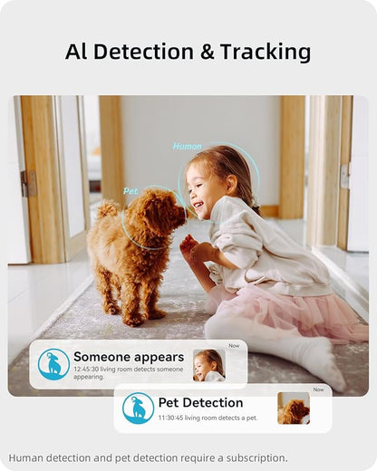 blurams Security Camera 2K, Baby Monitor Dog Camera 360-degree for Home Security (White + 64GB TF Card)