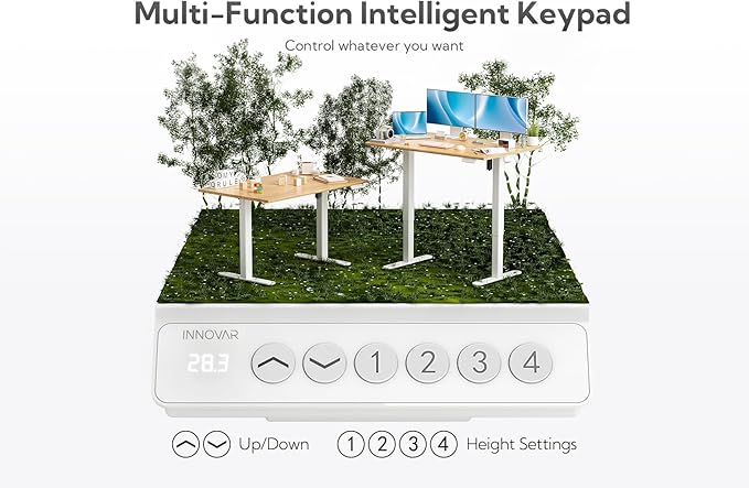 Bamboo Electric Standing Desk, 55x24 Inches Adjustable Height Stand up Desk with Whole Piece Desktop, Sit Stand Home Office Desk White Frame/Bamboo Top