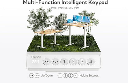 Bamboo Electric Standing Desk, 55x24 Inches Adjustable Height Stand up Desk with Whole Piece Desktop, Sit Stand Home Office Desk White Frame/Bamboo Top