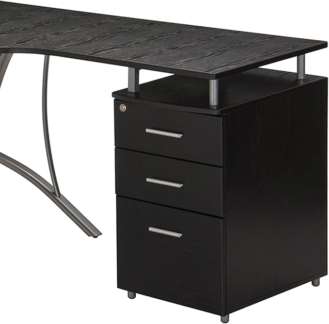Techni Mobili Modern Computer File Cabinet and Storage L-Shaped Desk, Espresso