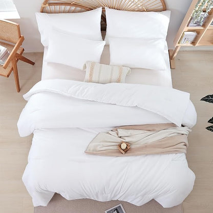 King Size Comforter Set Soft Microfiber 3 Piece Comforters Set for Men, Women and Girls White Lightweight Alternative Comforter for All Season (1 Comforter, 2 Pillowcases)