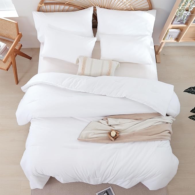 Full Size Comforter White Modern 3PCS Microfiber Full Size Comforter Sets for All Season Comforter for Men, Women and Girls Soft Lightweight Bed Comforter Set