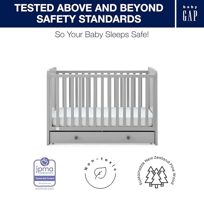 GAP babyGap Graham 4-in-1 Convertible Crib with Storage Drawer - Greenguard Gold Certified, Grey/Dark Grey