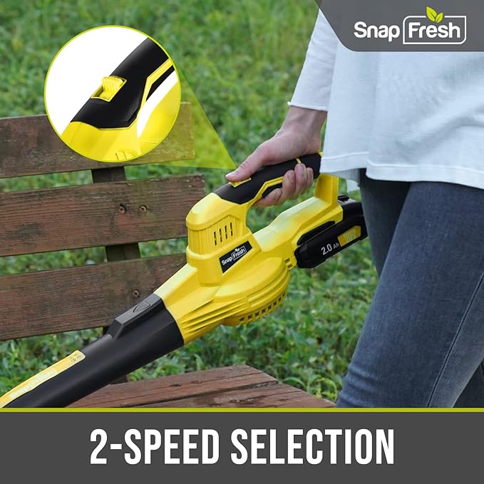 SnapFresh Leaf Blower - 20V Leaf Blower Cordless with Battery & Charger, Electric Leaf Blower for Lawn Care, Battery Powered Leaf Blower Lightweight for Snow Blowing(Yellow)