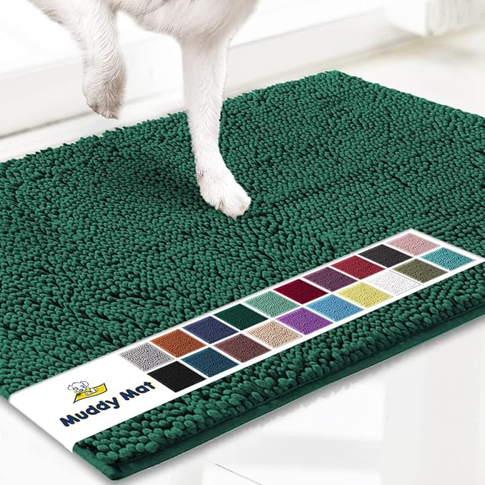 Muddy Mat® Shown on TV – Super Absorbent Microfiber Dog Door Mat for Muddy Paws, Non-Slip Washable Pet Rug, Quick Dry Chenille Entryway Carpet, Machine Washable Indoor Outdoor mat, Dark Green 72"x48"
