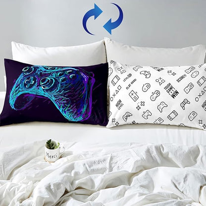 Gamer Comforter Set for Boys Teens Blue and Black Gaming Bedding Set Video Game Bedding Home Decor for Kids Comforter King Size 3 Pieces Gamepad Quilted Duvet Set 1 Comforter with 2 Pillowcases