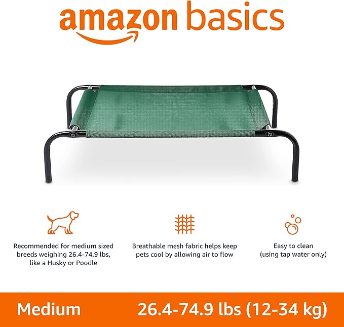 Amazon Basics Cooling Elevated Pet Dog Bed, Medium (43 x 26 x 7.5 Inches), Green