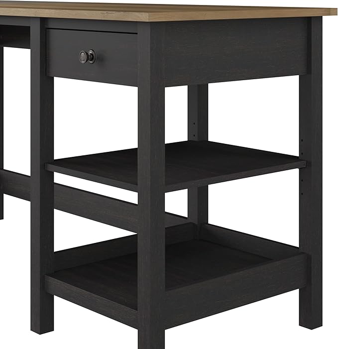 Bush Furniture Mayfield 60W L Shaped Computer Desk with Storage and Desktop Organizer in Vintage Black and Reclaimed Pine | Storage for Home Office Workspace