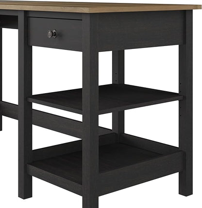 Bush Furniture Mayfield 60W L Shaped Computer Desk with Storage and Desktop Organizer in Vintage Black and Reclaimed Pine | Storage for Home Office Workspace
