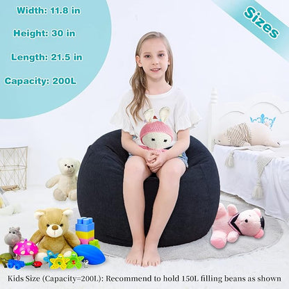 Bean Bag Chair Cover (No Filler) Stuffed Animal Storage for Kids .Soft Premium Corduroy Stuffable Beanbag for Organizing Children Plush Toys or Memory Foam Small 100L (Black)