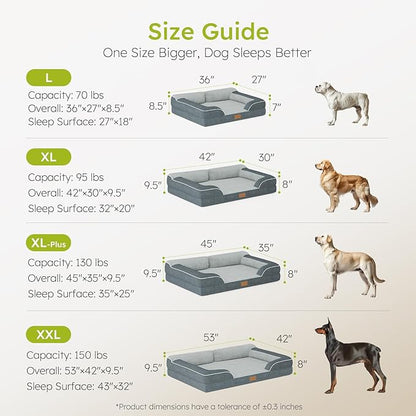 Jumbo Orthopedic Dog Bed for Extra Large Dogs With Cooling Gel Memory Foam, Waterproof Removable Washable Cover, 45" Sofa Couch Dutch Velvet With Bone Toy, Dark Gray