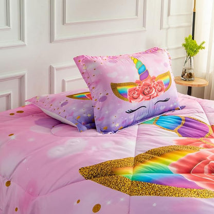 Unicorn Full Bedding Sets for Girls Kids Comforter Set Full Size with 2 Pillowcases Purple Unicorn Room Decor for Girls Bedroom Ultra Soft Machine Washable Toddler Bed Set