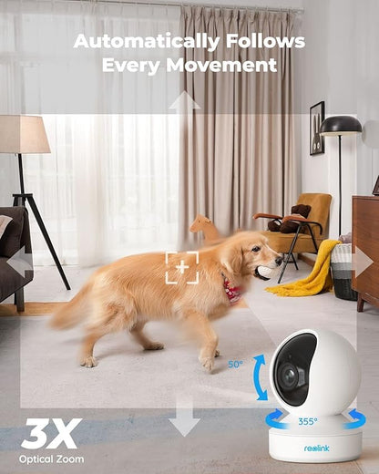 REOLINK E1 Zoom Indoor Security Camera, 2.4/5GHz Dual Band WiFi, 5MP Plug-in Pet Camera, 360 Degree Baby/Dog Monitor with 3X Optical Zoom, Auto Tracking, Person/Pet Detection,5V/2A DC