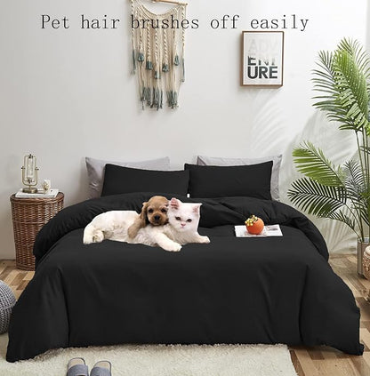 Black Comforter Twin Plain Black Bedding Set 3 Pieces Soft Black Comforter Set 1 Black Twin Comforter (68x90 inches) with 2 Pillowcases(20x26 inches)