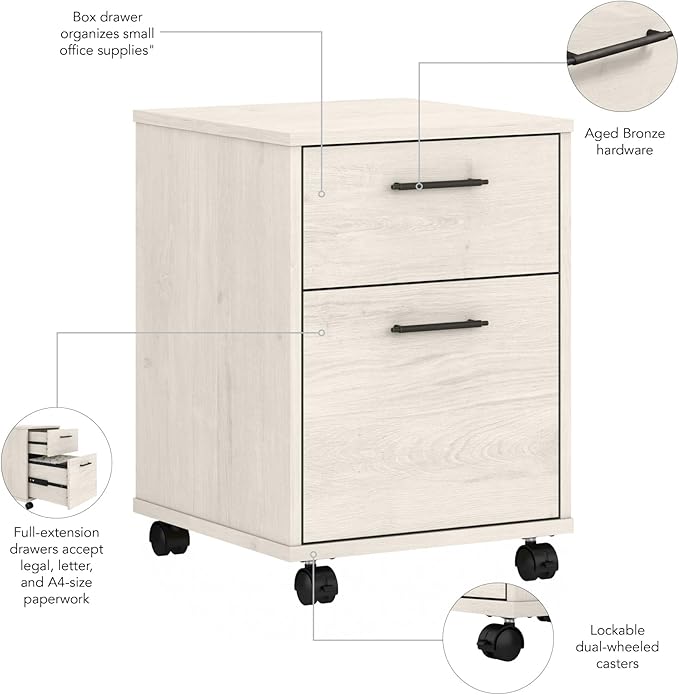 Bush Furniture Key West 2-Drawer Mobile File Cabinet, Letter/Legal, Linen White Oak, 15.75-Inch (KWF116LW-03)