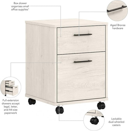 Bush Furniture Key West 2-Drawer Mobile File Cabinet, Letter/Legal, Linen White Oak, 15.75-Inch (KWF116LW-03)