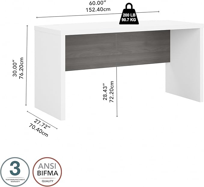 Bush Business Furniture Echo Bow Front Desk, 60W, Pure White and Modern Gray