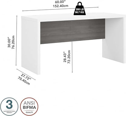 Bush Business Furniture Echo Bow Front Desk, 60W, Pure White and Modern Gray