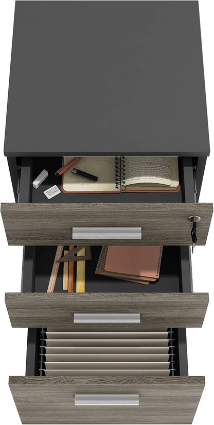 Lazio File Cabinet with Lock - Filing Cabinet for Home and Office - 3 Drawer Small Rolling File Cabinet -Wood Printer Stand with Storage for A4 Size/Legal Documents, File Folders (SLATE GRAY/Black)