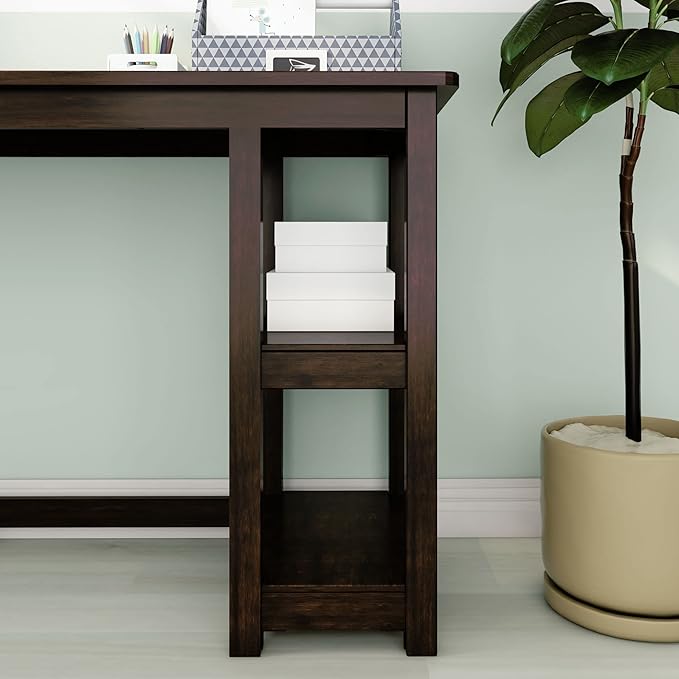 Max & Lily Solid Wood Desk With Shelves, 55 Inches, Espresso