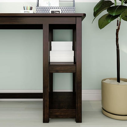 Max & Lily Solid Wood Desk With Shelves, 55 Inches, Espresso