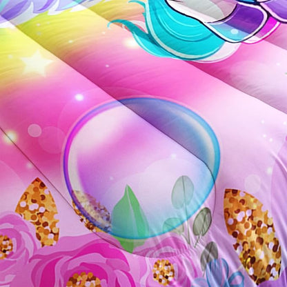 Kid Unicorn Comforter Set Twin/Full/Queen Size 3Pcs Butterfly Rainbow Flower Star Pattern Quilt Bedding Set for Boys Girls with 1 Comforter and 2 Pillowcases