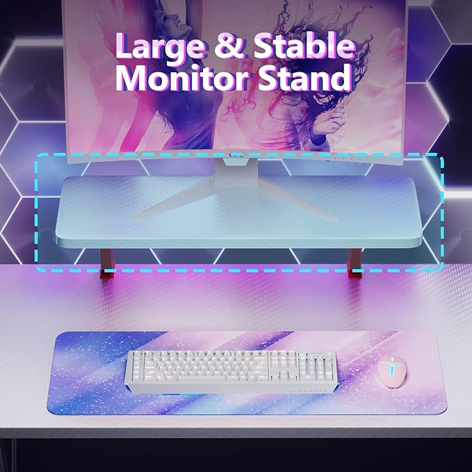 MOTPK White Gaming Desk L Shaped, Gamer Desk Gaming Table with Carbon Fiber Surface, Corner Computer Desk L Shape with Cup Holder & Headphone Hook, 51 Inch