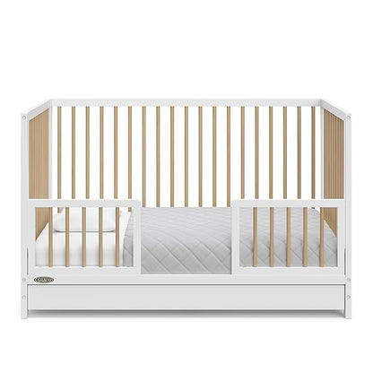 Graco Teddi 5-in-1 Convertible Crib with Drawer (White with Driftwood) – GREENGUARD Gold Certified, Crib with Drawer Combo, Full-Size Nursery Storage Drawer, Converts to Toddler Bed