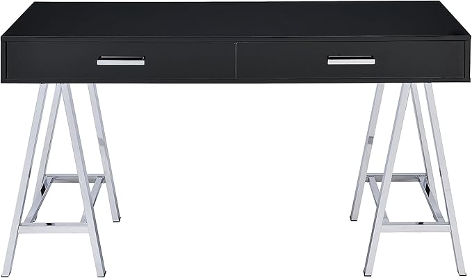 Acme Coleen 2-Drawer Metal Home Office Desk in Black and Chrome