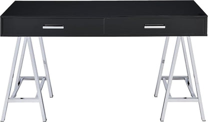 Acme Coleen 2-Drawer Metal Home Office Desk in Black and Chrome