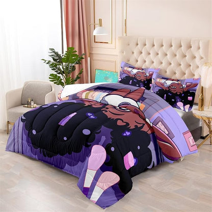 African American Black Girl Twin Bedding Set, Twin Bed Comforter Sets for Girls Black Girl Magic Comforter Set Purple Twin Size Cute 2 Piece Quilt Set, 1 Comforter + 1 Pillowcase
