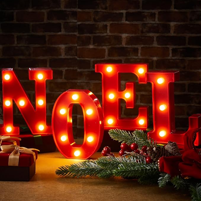 VIHOSE Christmas LED Letter Lights Sign Table Decoration Christmas Light up Letters Battery Powered Letter for Home Bar Christmas Party Bedroom Tabletop Decoration Gift(Noel)