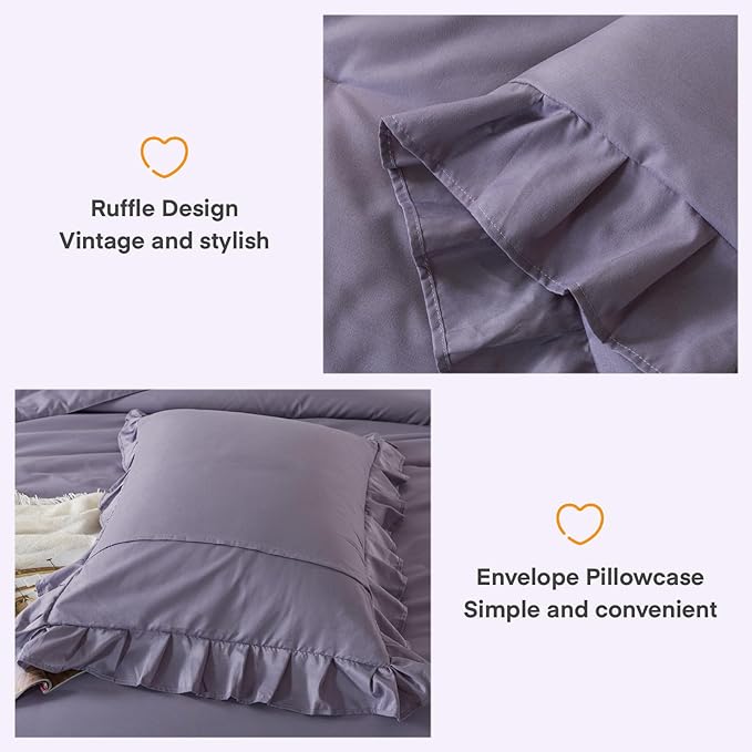 Andency Grayish Purple Ruffle Comforter Set Twin, 2 Pieces Kids Comforter Set Twin(66x90Inch), Lightweight Soft Shabby Chic Bedding Comforter Sets All Season Bed Set for bedrooms