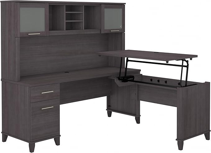 Bush SET015SG Somerset 35-Inch -41-Inch Adjustable Desk with Hutch, Storm Gray