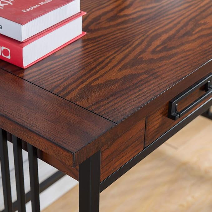 Leick Home 11200 Ironcraft Rustic Writing/Computer Desk with Drop Front Keyboard Drawer, Mission Oak and Black, 22x 46x 30, Brownbronze
