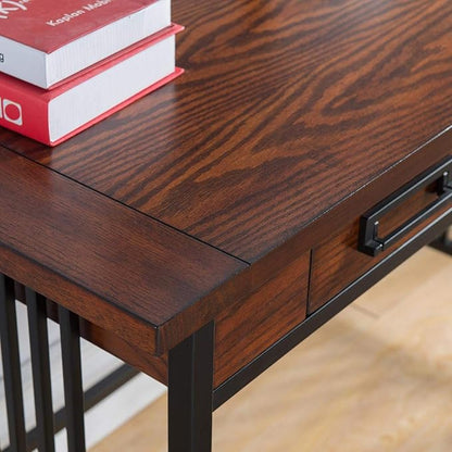 Leick Home 11200 Ironcraft Rustic Writing/Computer Desk with Drop Front Keyboard Drawer, Mission Oak and Black, 22x 46x 30, Brownbronze