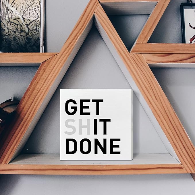 Home Office Desk Wooden Box Sign Decor, Get It Done, Inspirational Quotes Desk Decor Motivational Desk Decorations for Women Men Office