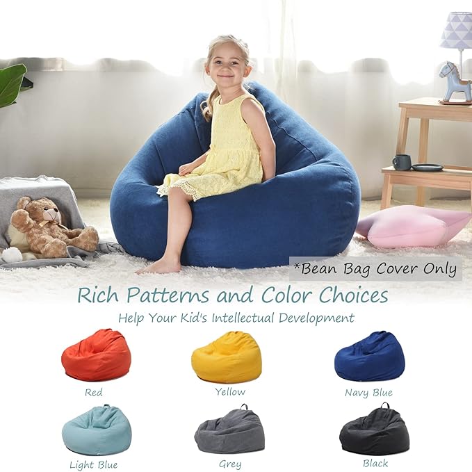 YuppieLife Stuffed Animals Bean Bag Chair Cover Candy-Colored Bean Bag(Just Cover, No Filling)/Large Stuff 'n Sit Organization/Toy Storage Bag/Kids Toys Organizer（27'',Navy blue