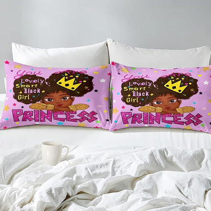 African Black Girl Full Size Comforter Sets for Girls, Black Girl Teen Girl Comforter Set Full Size, Purple Princess Full Size Bedding Set, Full (1 Comforter 2 Pillowcases)