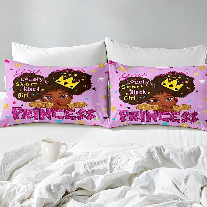 Black Girl Comforter Set Queen African Black Girls Comforter Sets Queen Princess Queen Bedding Set Cute Black Girls Princess Room Decor Bedding Set, Queen (1 Comforter 2 Pillowcases)
