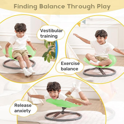 Autism Kids Swivel Chair,Sit and Spin Chair for Kids,ADHD Sensory Integration Therapy,Training Body Coordination,Wobble Disk for Toddlers,Improve Focus,Metal Base Non Slip Safer（Green）