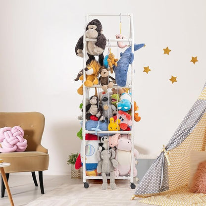 Stuffed Animal Zoo Storage, Extra Large Stuffed Animal Holder with Dust Cloth and Universal Wheels, Toy Storage Organizer, Plush Storage Organizer Shelf for Birthday Gift, Nursery Play Room Bedroom