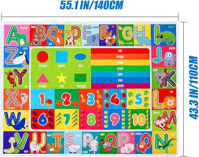 Kids Educational Rug Playtime Collection ABC, Numbers and Shapes Learning Carpet Kids Play Rug Mat Playmat for Playroom Bedroom, 55.1 x 43.3 inch