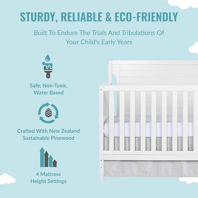 Cape Cod 5-in-1 Convertible Crib in White, Greenguard Gold Certified, 55x30x44.5 Inch (Pack of 1)