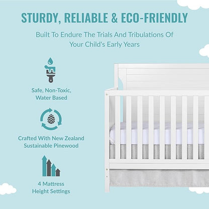 Cape Cod 5-in-1 Convertible Crib in White, Greenguard Gold Certified, 55x30x44.5 Inch (Pack of 1)