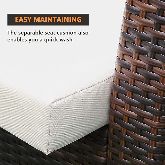 4 Piece Patio Furniture Sets, All-Weather Wicker Conversation Sets, Outdoor Rattan Sectional Sofa Chair with Cushions and Coffee Table for Balcony, Garden, Backyard, Brown